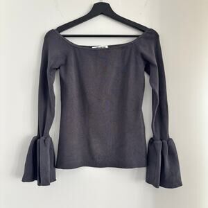 Elizabeth and James Ribbed Off the Shoulder Top Bell Sleeve Dark Gray